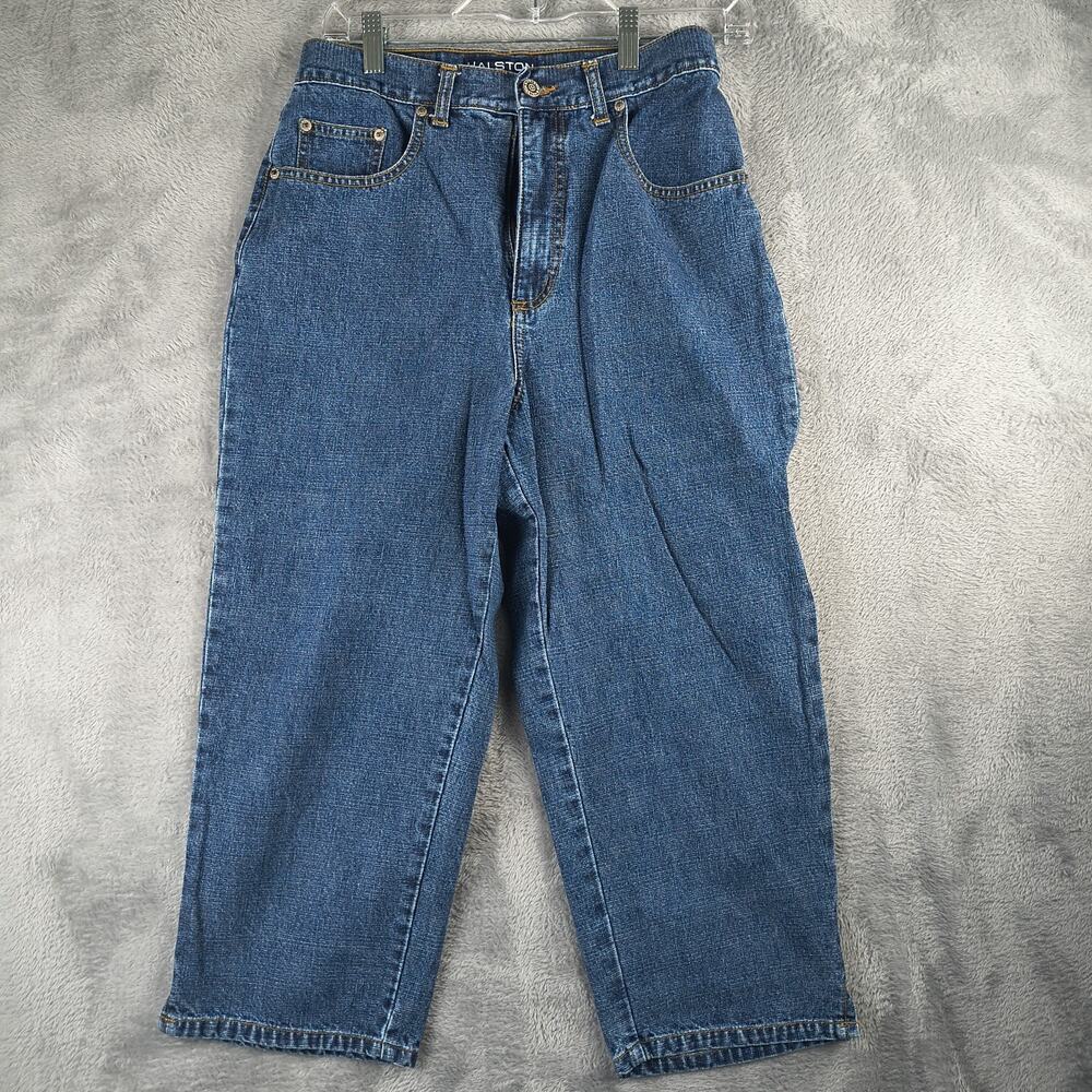 Halston Jeanswear Capri Jeans Womens Sz 6 Blue Denim Mid Rise Stretch Pockets VT